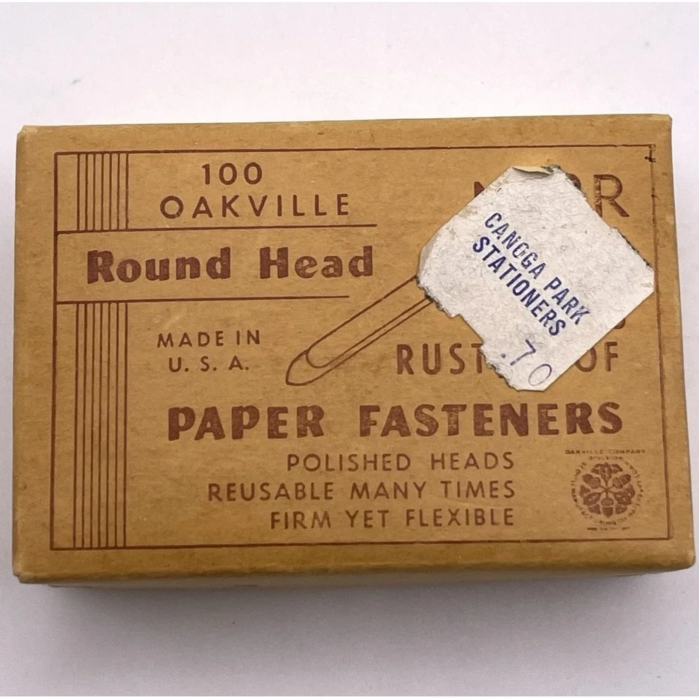 Vtg Oakville Round Head Brass Brads Paper Fasteners‎ USA Rust Proof 81 Count